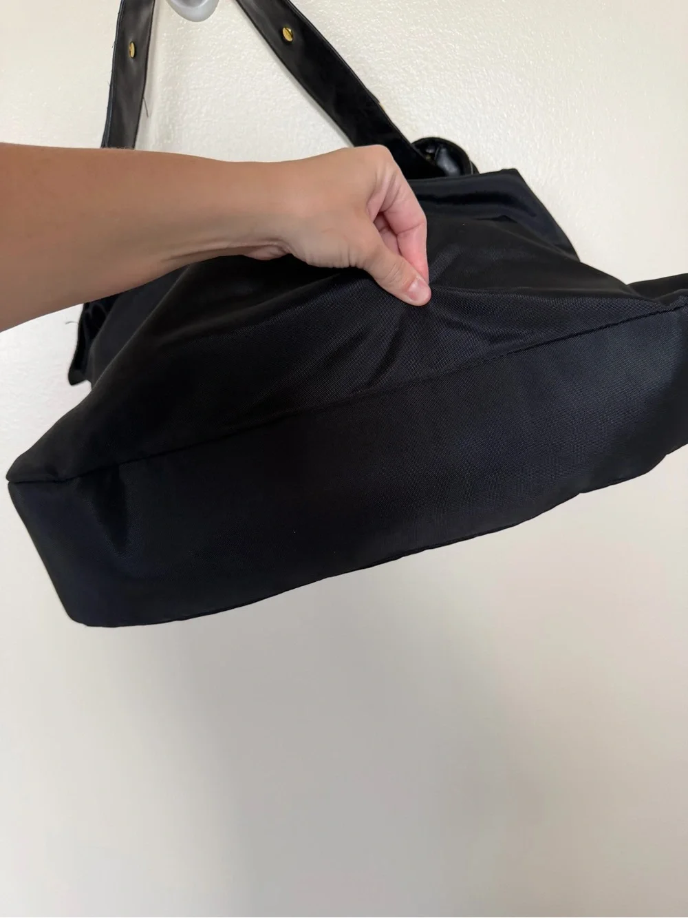 KENNETH COLE REACTION Black Canvas Large Hobo Shoulder Bag with Gold Accents